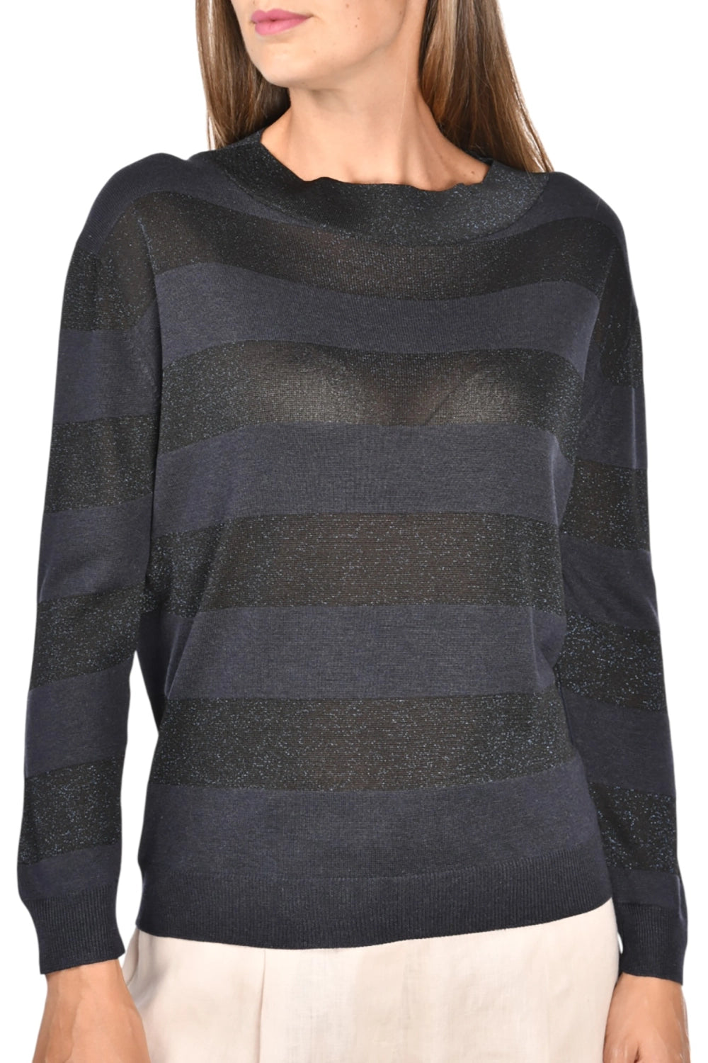 Gran Sasso Stripe Boat Collar Top in Navy 57221-23702
