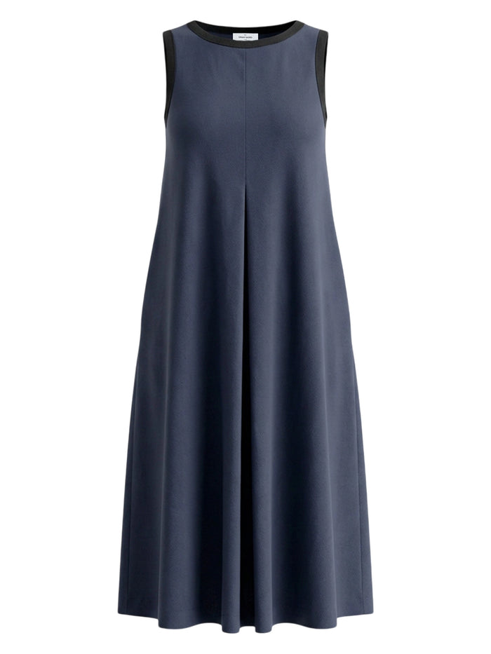 Gran Sasso Long Cotton Poplin Dress with Lurex Trim in Navy 72264-54325