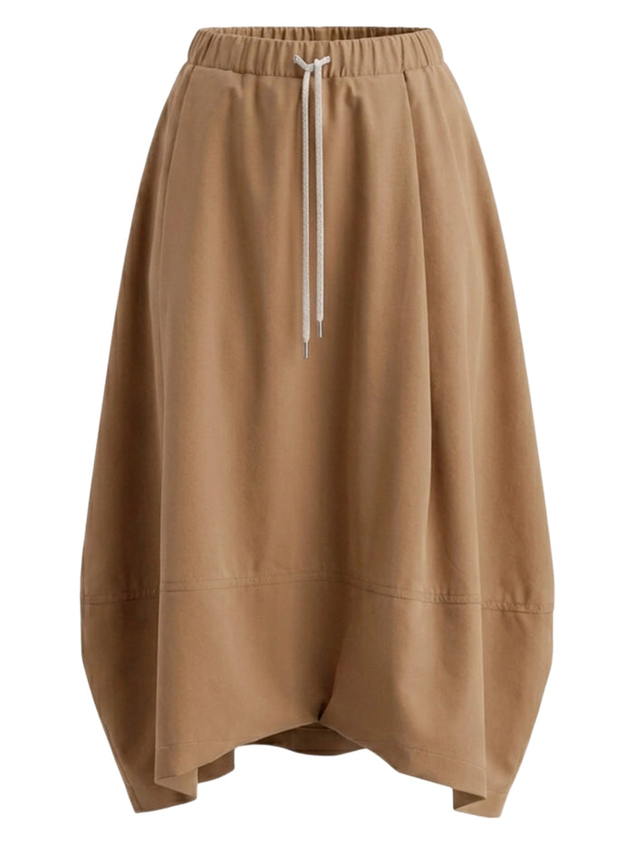 Gran Sasso Nylon Egg Shape Skirt with Elastic Waistband in Tobacco 74215-69363