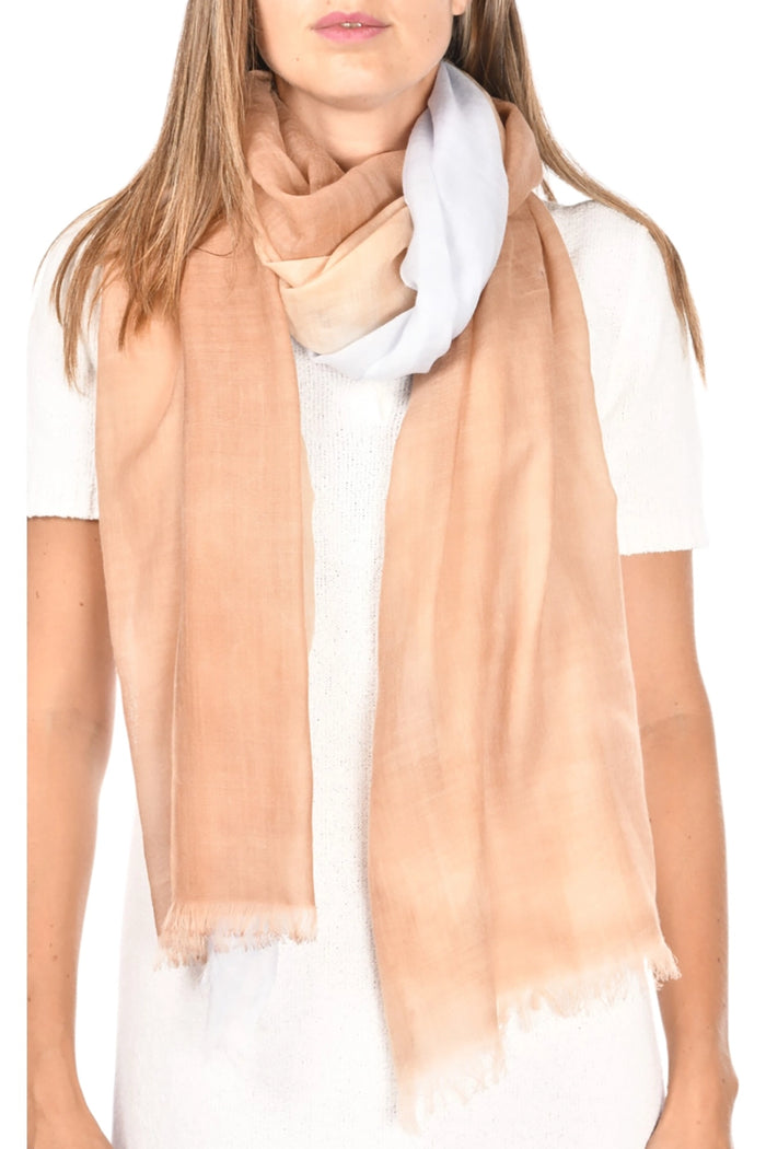Gran Sasso 100% Fine Merino Ombre Scarf in Tan Beige 93210-93300
