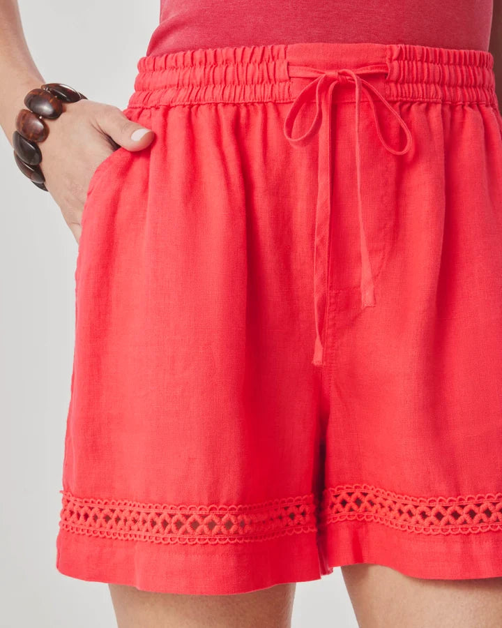 Splendid Stella Linen Trim Short in Scarlet RS6C460