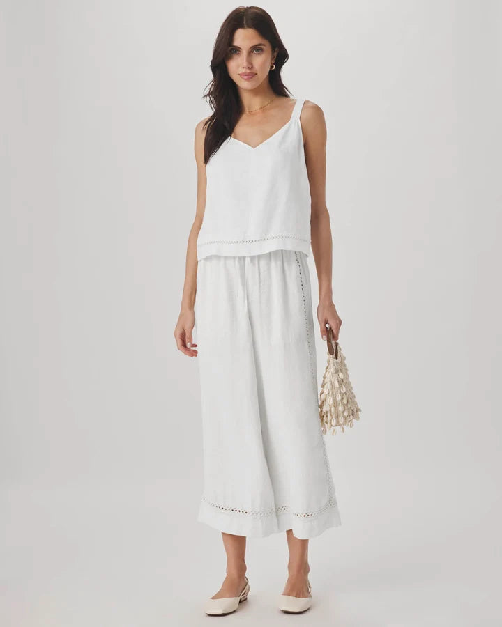 Splendid Stella Linen Trim Tank in White RS6W060