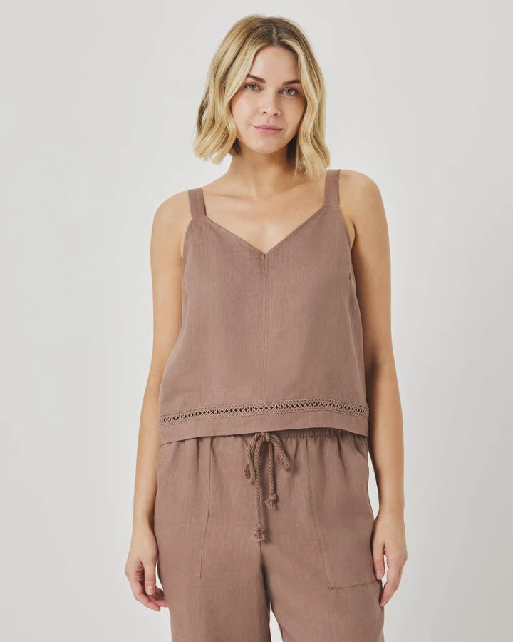 Splendid Stella Linen Trim Tank in Wicker RS6W060
