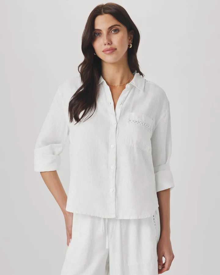 Splendid Stella Linen Trim Button Down in White RS6W520