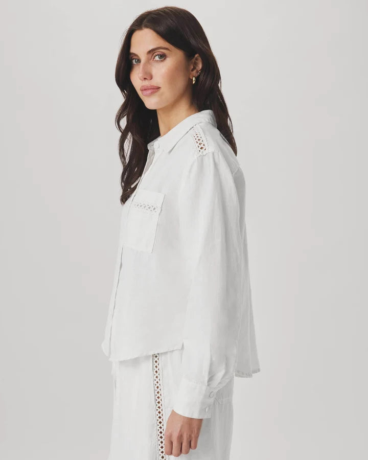 Splendid Stella Linen Trim Button Down in White RS6W520