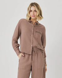 Splendid Stella Linen Trim Button Down in Wicker RS6W520