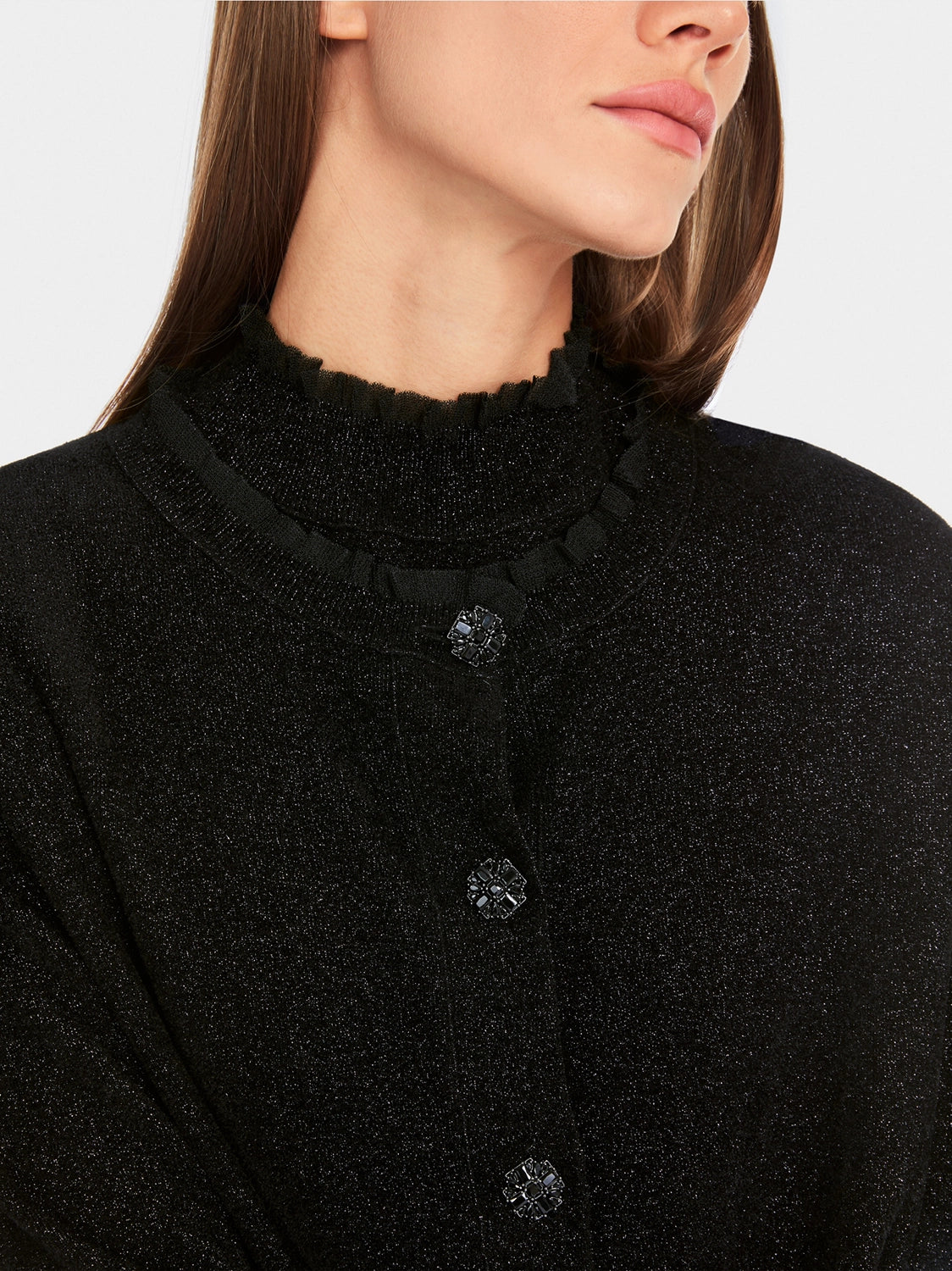 Marc Cain Glitter cardigan with ruffles YG 39.04 M53 - Pre-Order May Delivery