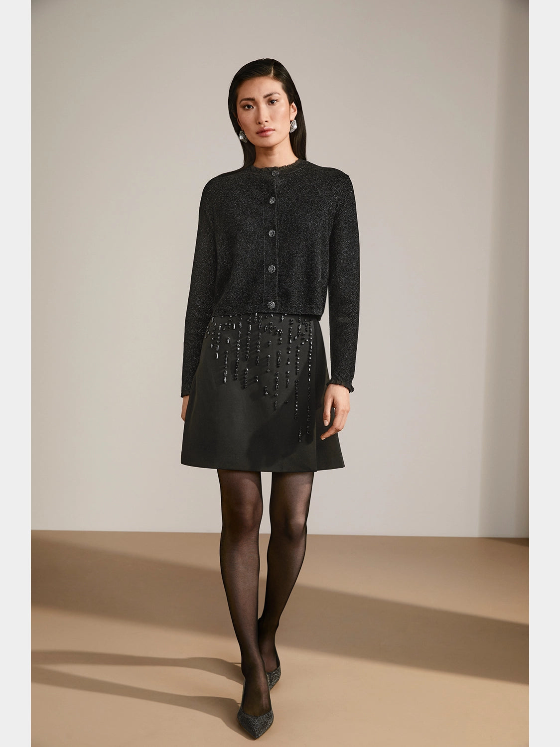 Marc Cain Glitter cardigan with ruffles YG 39.04 M53 - Pre-Order May Delivery