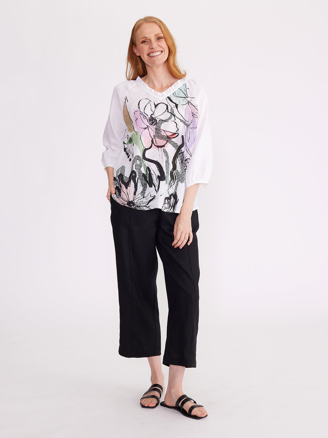 Yarra Trail Sketch Print Linen Top YT24S4055