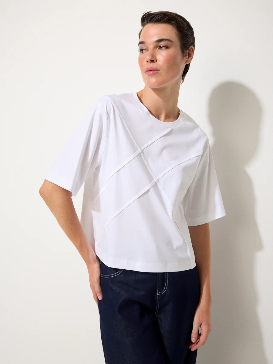 Marco Polo Pinstitch Tee in White YTMP7496