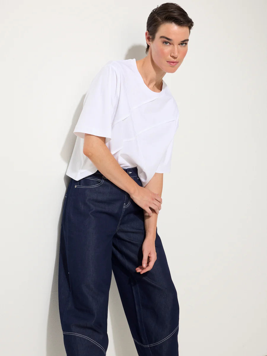 Marco Polo Pinstitch Tee in White YTMP7496