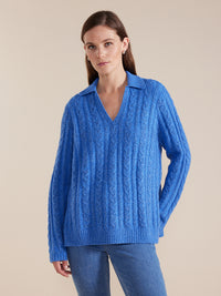 Marco Polo Open Collar Cable Sweater YTMW43561