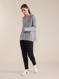 Marco Polo Open Collar Cable Sweater YTMW43561