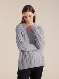 Marco Polo Open Collar Cable Sweater YTMW43561