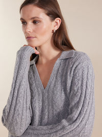 Marco Polo Open Collar Cable Sweater YTMW43561