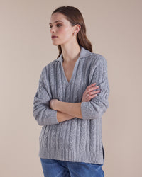 Marco Polo Open Collar Cable Sweater YTMW43561