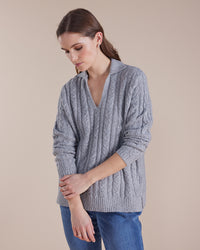 Marco Polo Open Collar Cable Sweater YTMW43561