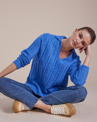 Marco Polo Open Collar Cable Sweater YTMW43561