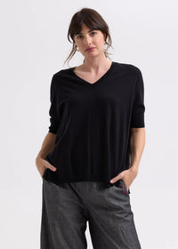 Zaket & Plover Pointelle Shoulder Top in Black ZP7709
