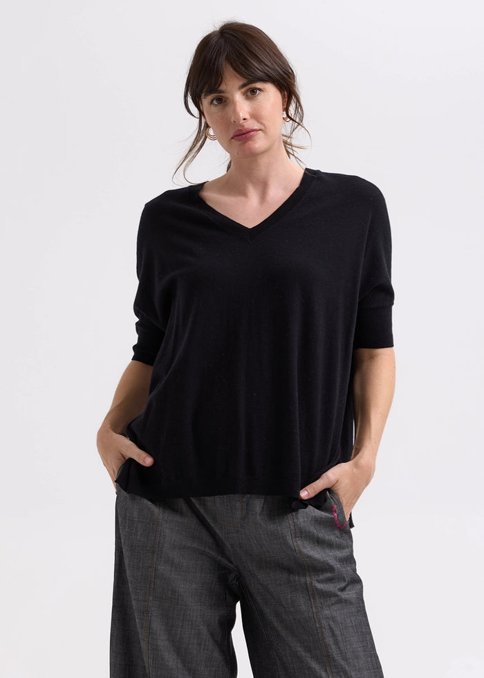 Zaket & Plover Pointelle Shoulder Top in Black ZP7709