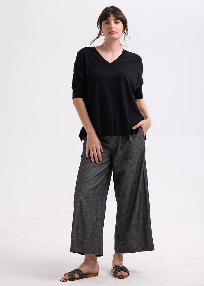 Zaket & Plover Pointelle Shoulder Top in Black ZP7709