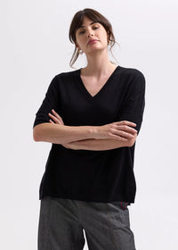 Zaket & Plover Pointelle Shoulder Top in Black ZP7709