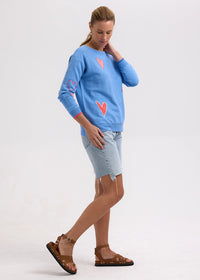 Zaket & Plover Intarsia Hearts Knit in Chambray ZP7713