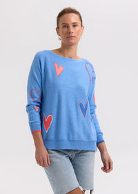 Zaket & Plover Intarsia Hearts Knit in Chambray ZP7713