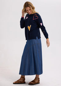 Zaket & Plover Intarsia Hearts Knit in Denim ZP7713