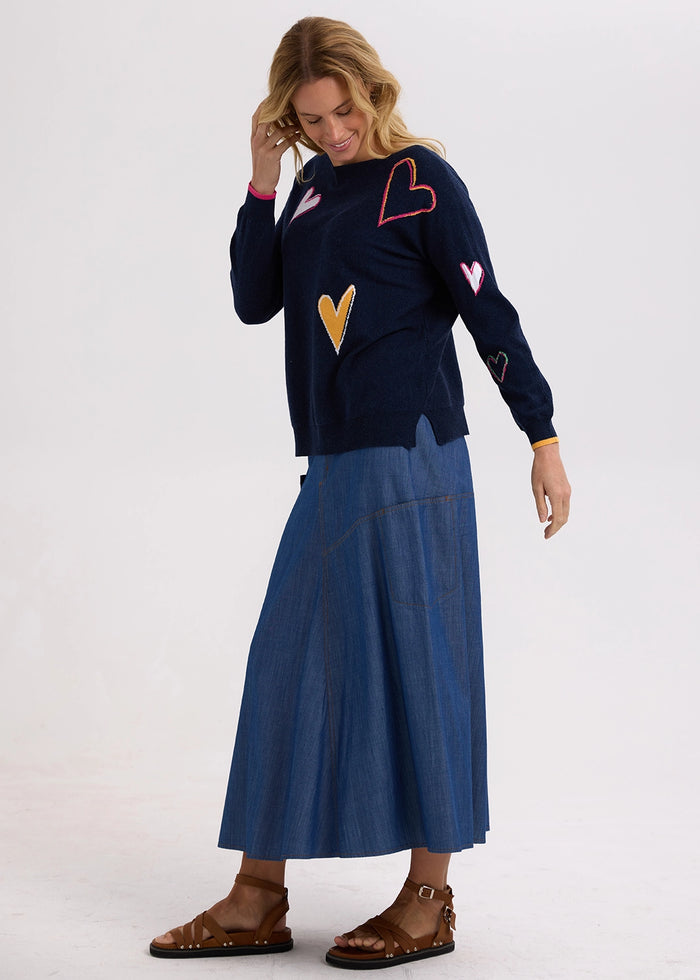 Zaket & Plover Intarsia Hearts Knit in Denim ZP7713