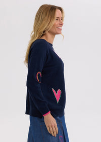 Zaket & Plover Intarsia Hearts Knit in Denim ZP7713