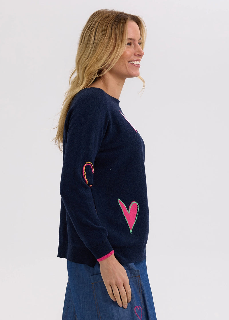 Zaket & Plover Intarsia Hearts Knit in Denim ZP7713