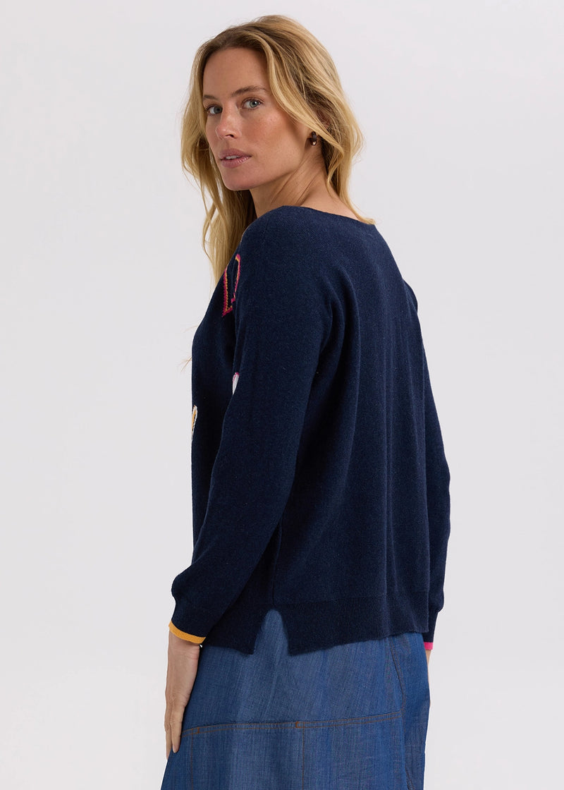 Zaket & Plover Intarsia Hearts Knit in Denim ZP7713