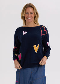 Zaket & Plover Intarsia Hearts Knit in Denim ZP7713