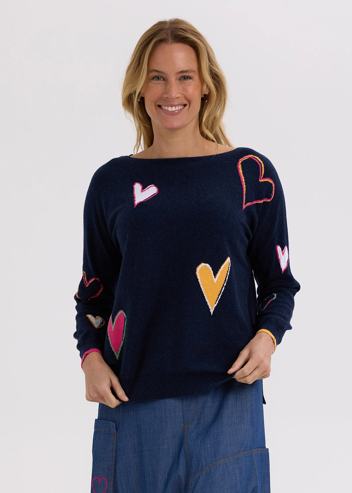 Zaket & Plover Intarsia Hearts Knit in Denim ZP7713