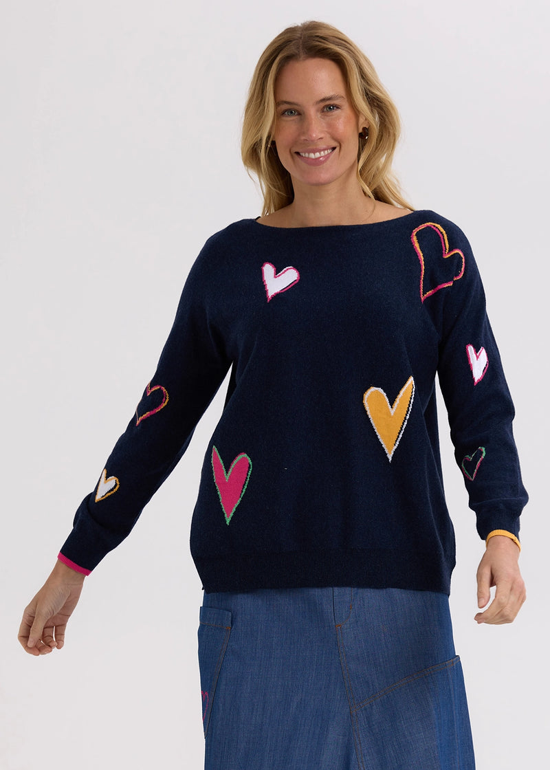 Zaket & Plover Intarsia Hearts Knit in Denim ZP7713