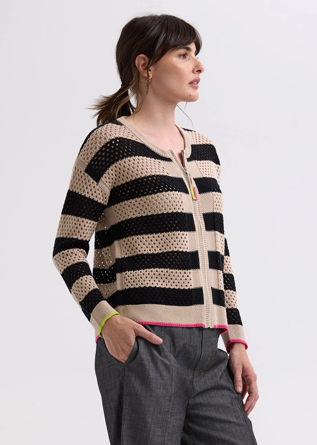 Zaket & Plover Pointelle Zip Cardigan ZP7718