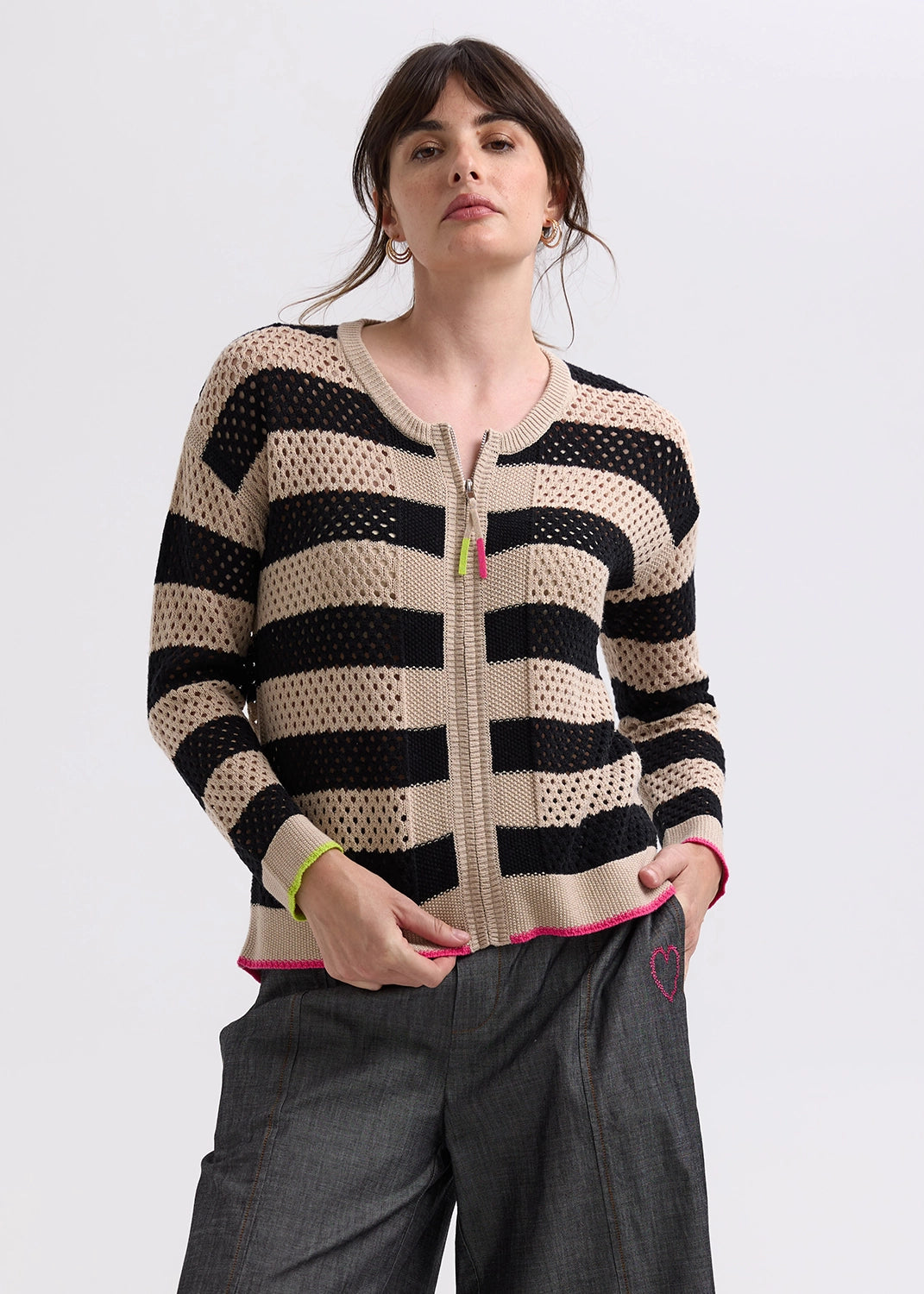 Zaket & Plover Pointelle Zip Cardigan ZP7718