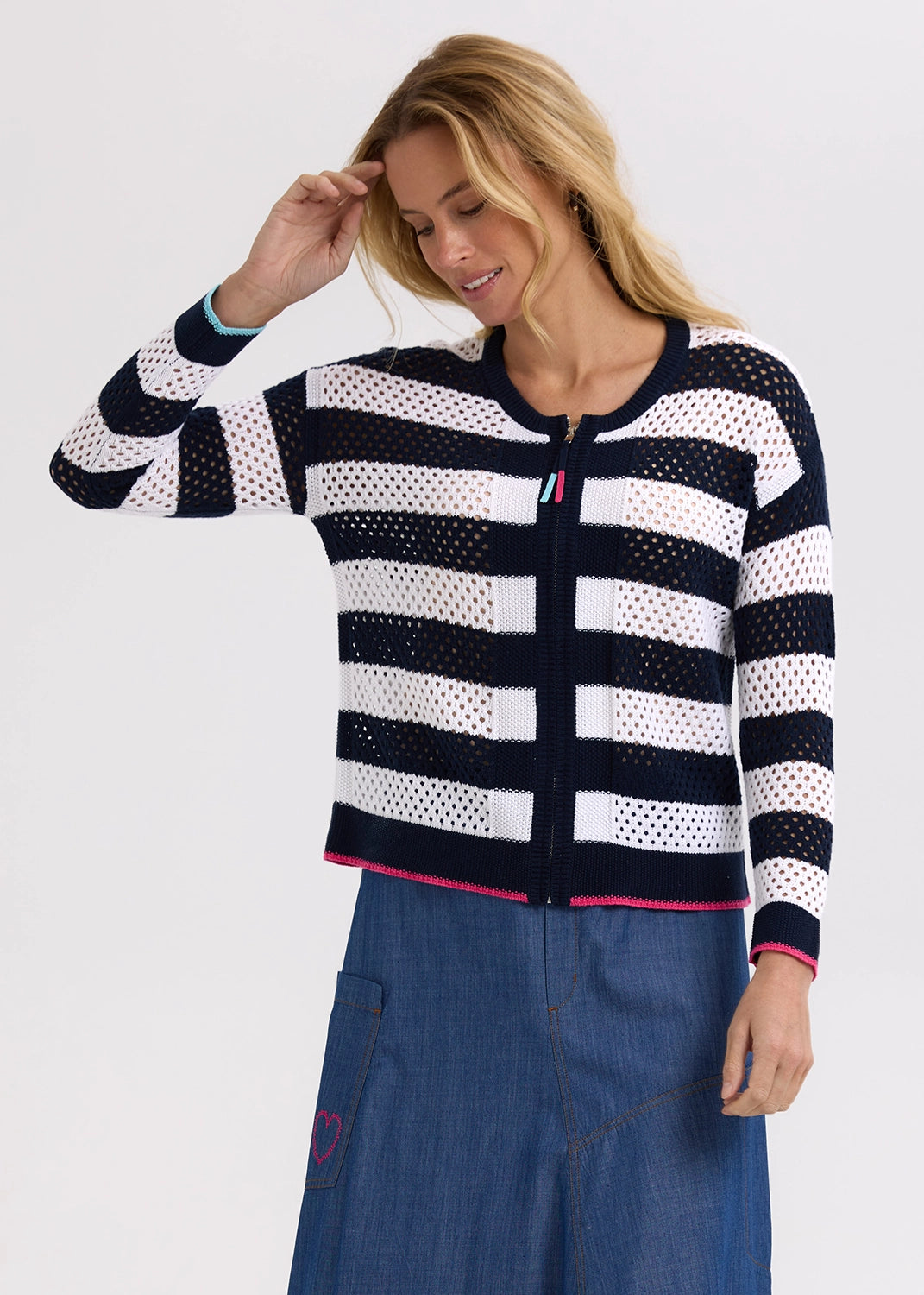 Zaket & Plover Pointelle Zip Cardigan ZP7718