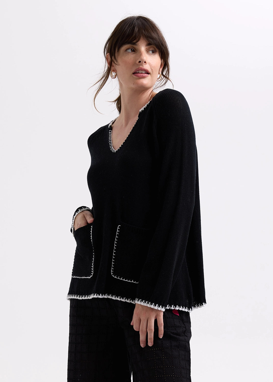Zaket & Plover Trim A-Line Knit in Black ZP7721