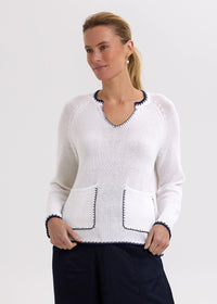 Zaket & Plover Trim A-Line Knit in White ZP7721