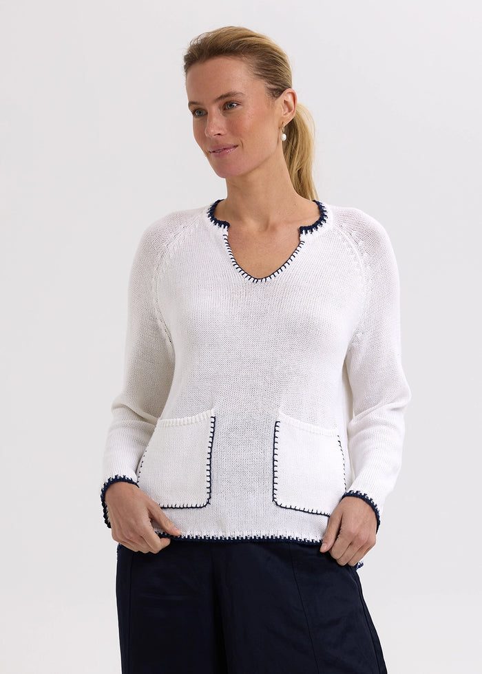 Zaket & Plover Trim A-Line Knit in White ZP7721