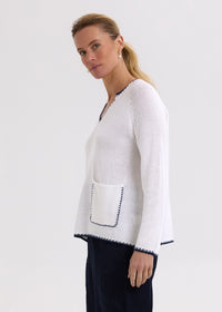 Zaket & Plover Trim A-Line Knit in White ZP7721