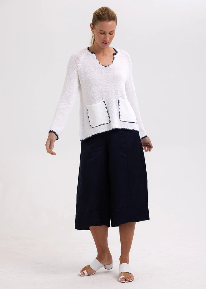 Zaket & Plover Trim A-Line Knit in White ZP7721