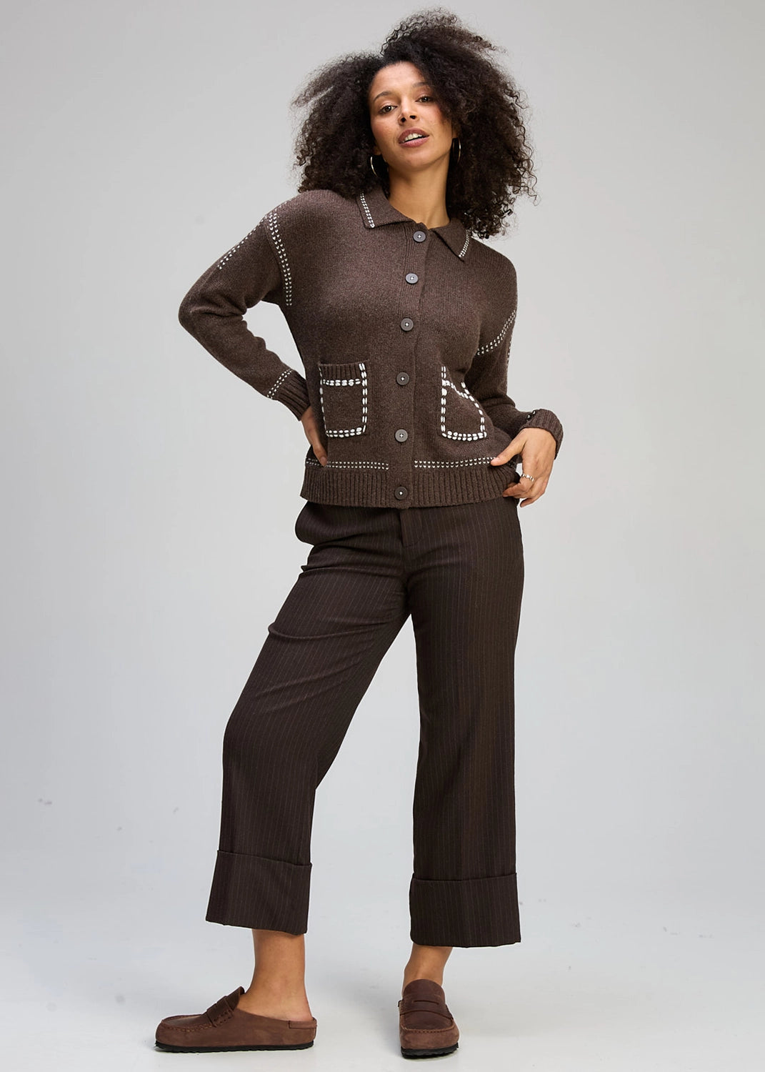 Zaket & Plover Tailored Cardi In Cocoa Zp8101