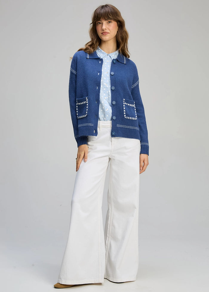 Zaket & Plover Tailored Cardi In Indigo Zp8101