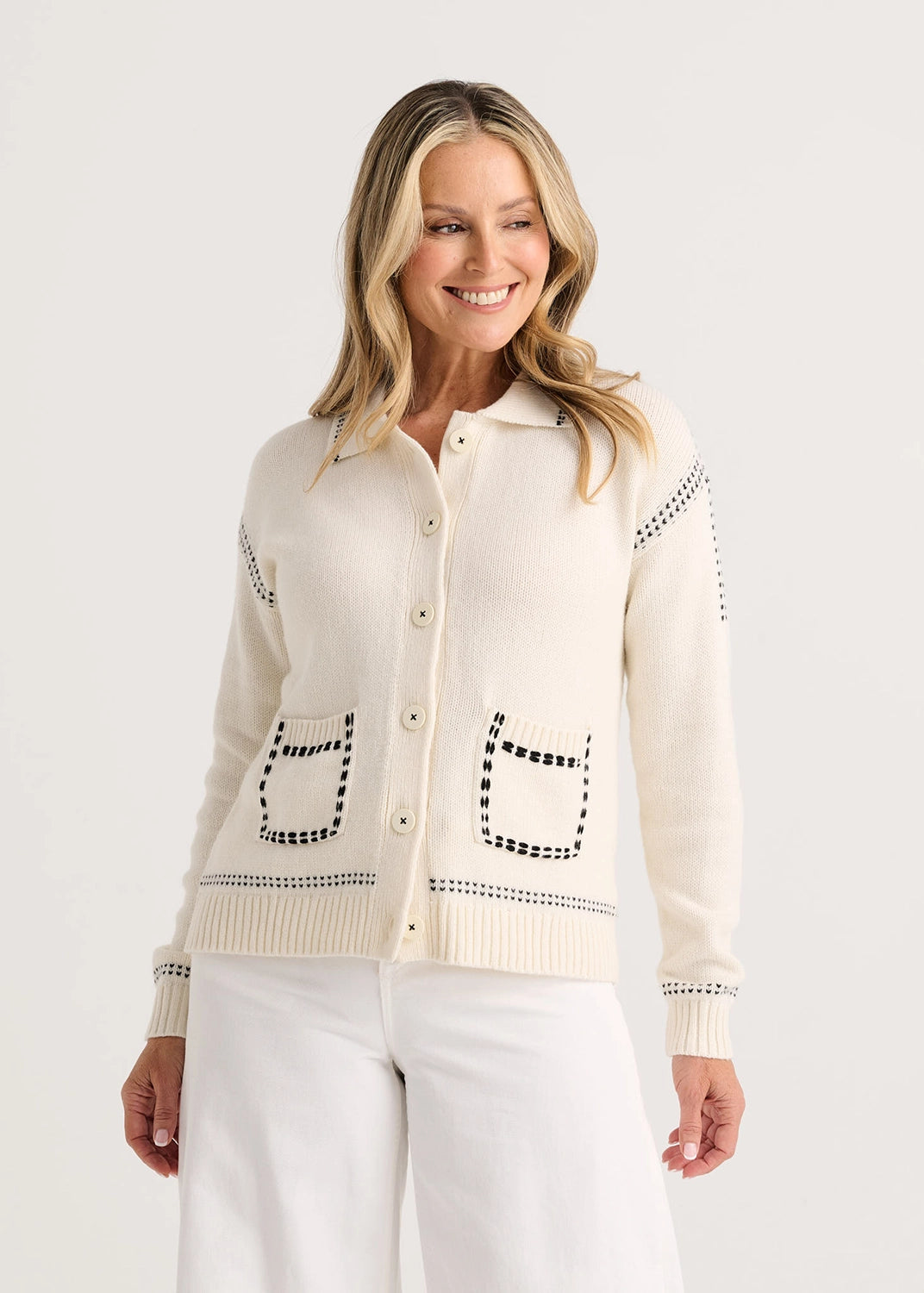 Zaket & Plover Tailored Cardi In Snow Zp8101