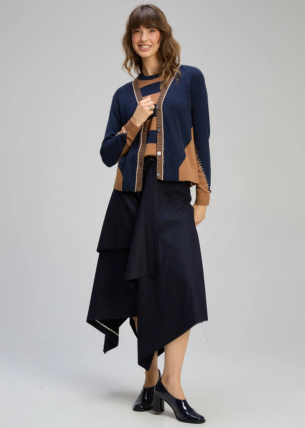 Zaket & Plover Dual Stitch Cardi In Cinnamon Zp8106