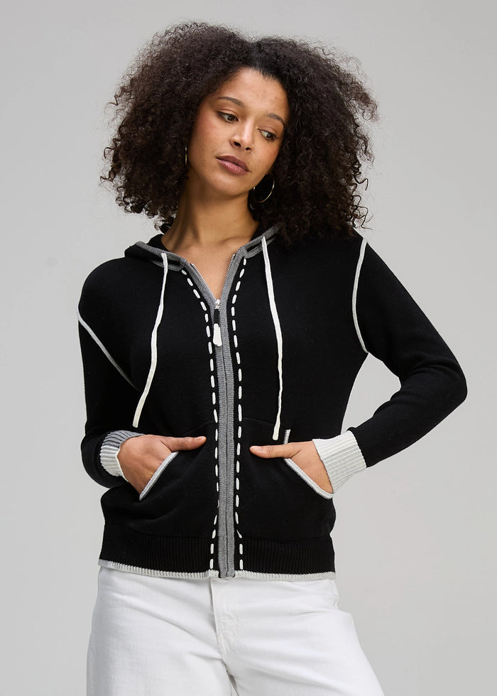 Zaket & Plover Threaded Hoodie In Black Zp8128