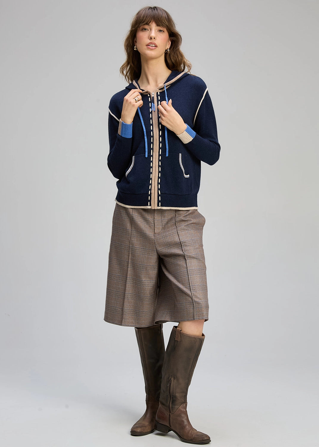 Zaket & Plover Threaded Hoodie In Dk Denim Zp8128